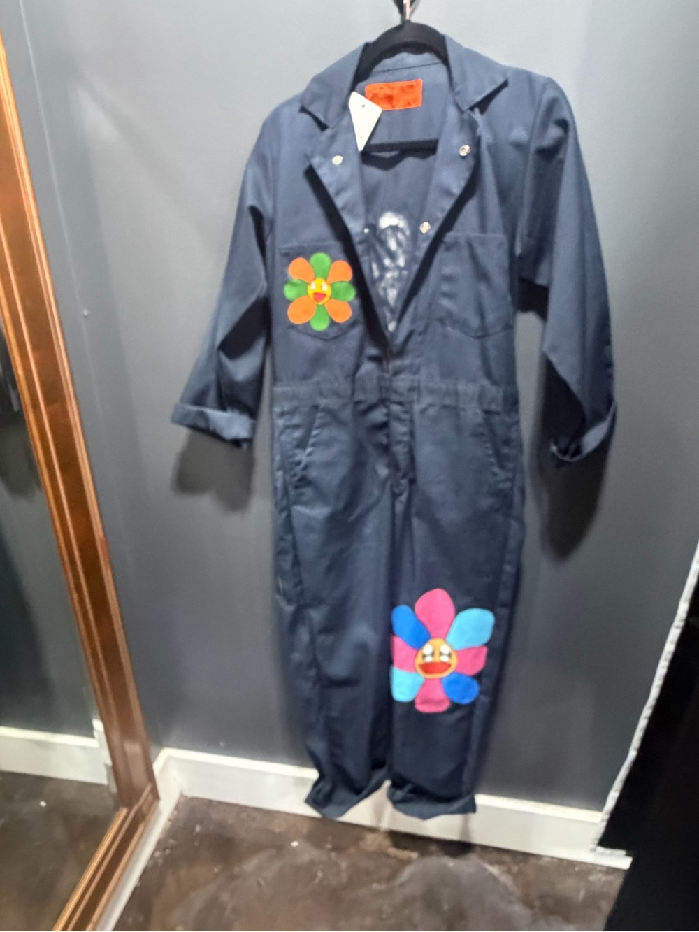 Kids Navy Floral Patch Coverall Jumpsuit